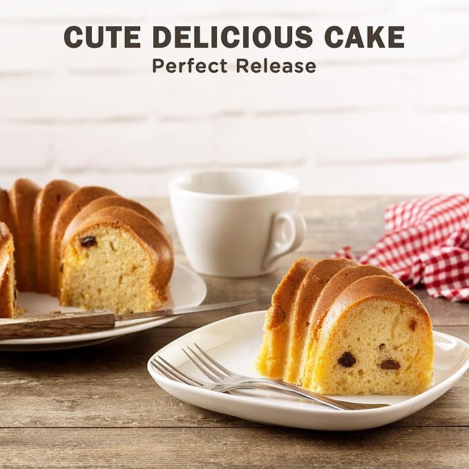 KITESSENSU Non-Stick Cake Pan, 9.5-Inch Aluminum Cake Mold, 8 Cup Fluted Heavy Duty Tube Pan, Durable Rust & Scratch-Resistant, Baking Mold for Jello, Gelatin, Chocoflan, Flan, French Wreath,Gold