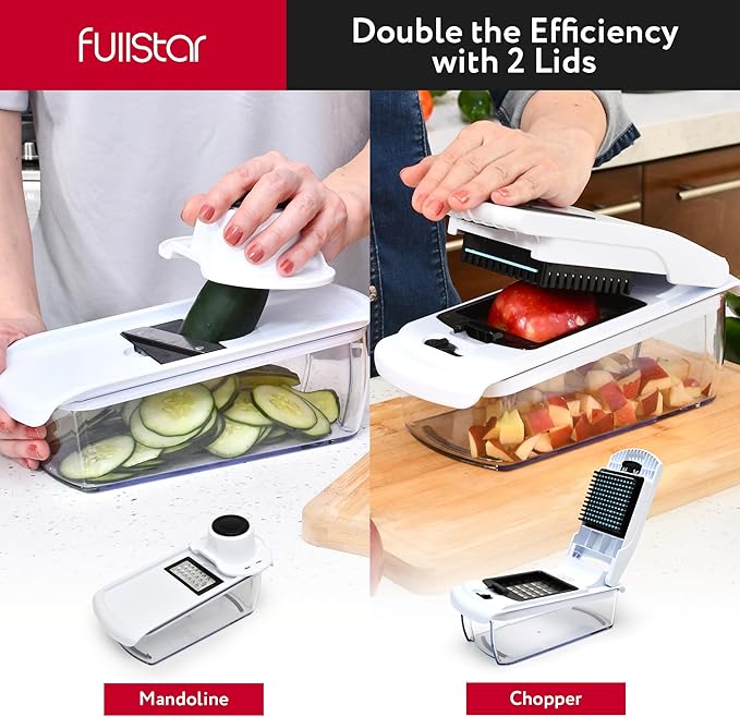 Fullstar Mandoline Slicer for Kitchen - Vegetable Chopper, Onion Potato Food Veggie Fruit Slicer and Cutter with Container, Kitchen Gadgets & Gifts, Home Essentials (All-in-1, White/Black)