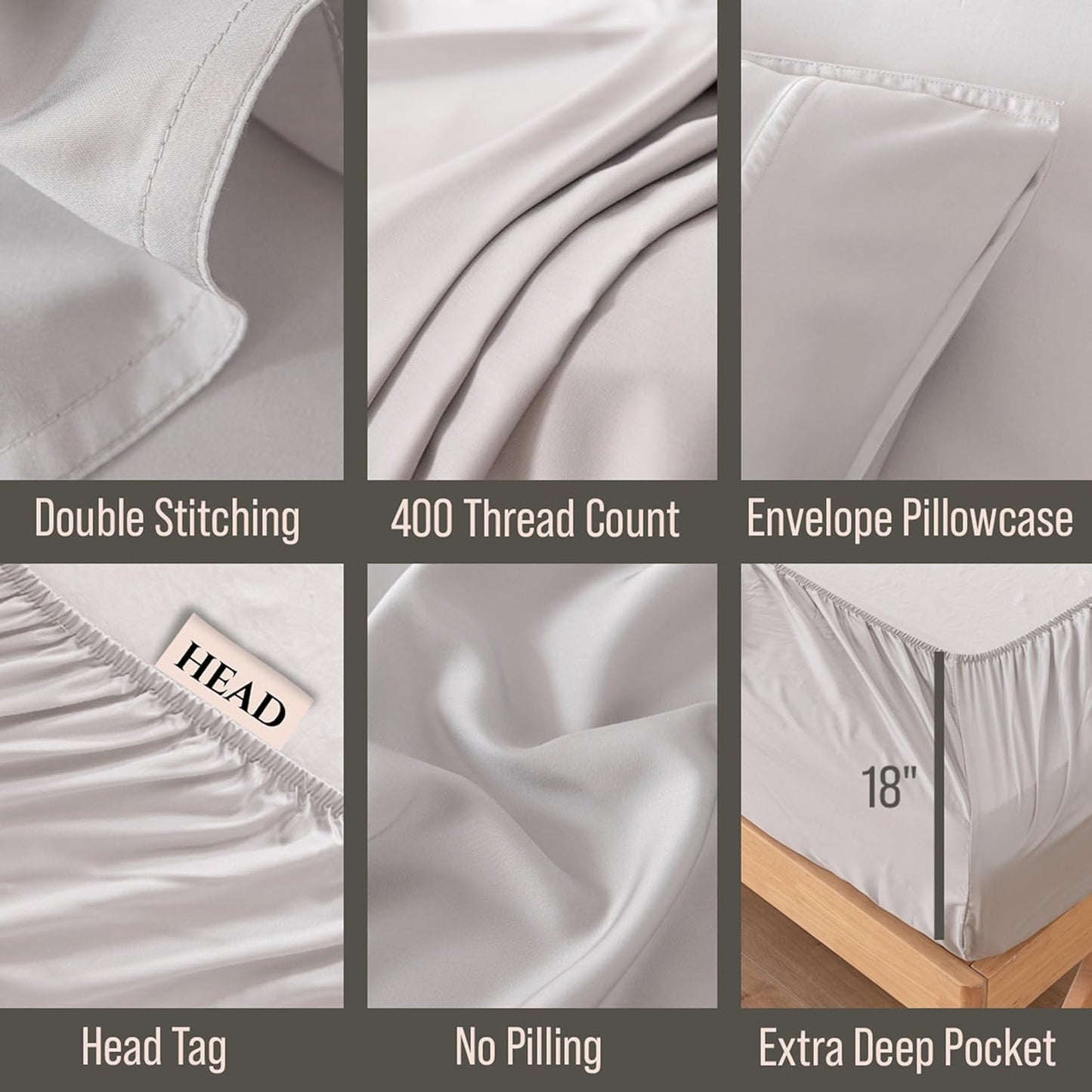 Bella Coterie Luxury Bamboo Viscose Queen Size Sheet Set | 100% Organically Grown | Ultra Soft | Cooling for Hot Sleepers | 18" Deep Pocket [Grey Mist]