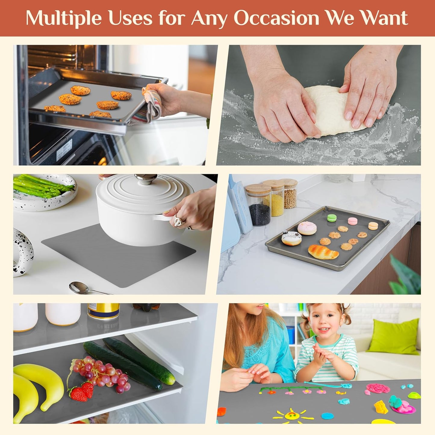 Silicone Baking Mat, 12 IN x 6 FT Free Cutting Baking Sheet, Non-Stick Reusable Dough & Pastry Mat, Non-Slip Silicone Mat Roll for Air Fryer Liner, Freeze Dryer, Oven Baking Pan, Kitchen Counter