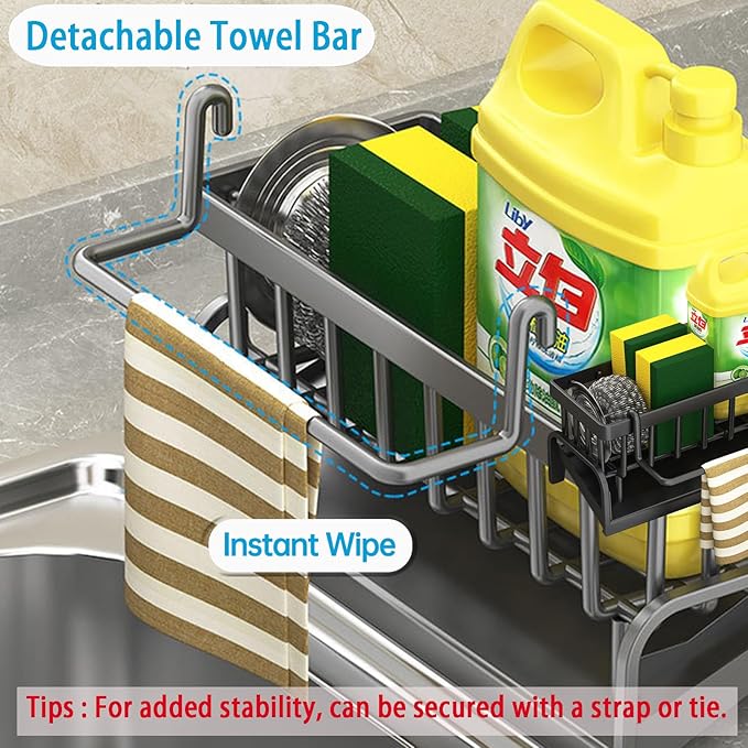 Sponge Holder for Kitchen Sink,Kitchen Sink Organizer caddy with Auto Drain Tray（Plastic）