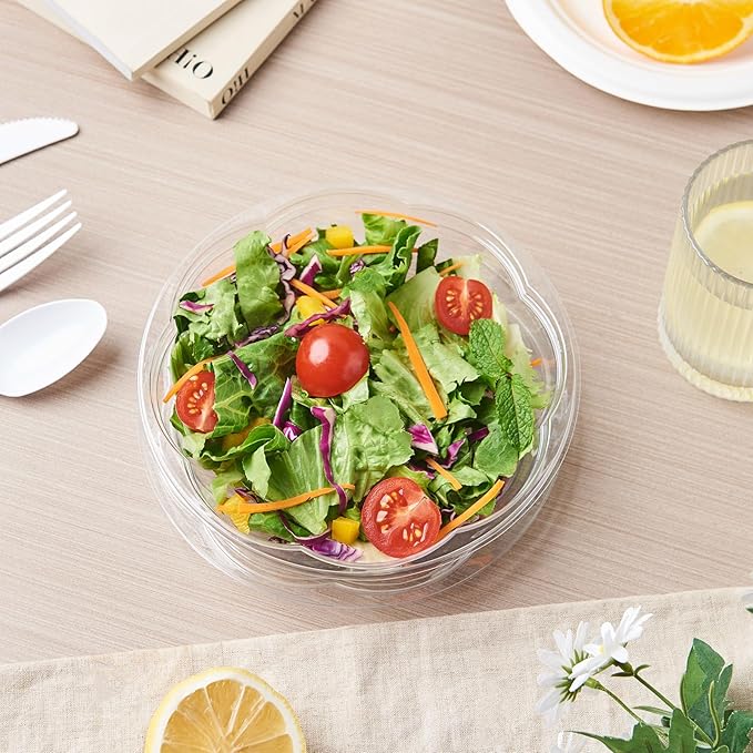[18 oz. 150 Sets Clear Plastic Salad Bowls with Airtight Lids Disposable To Go Mixing Containers Serving for Fruit, Quinoa, Lunch and Meal Prep