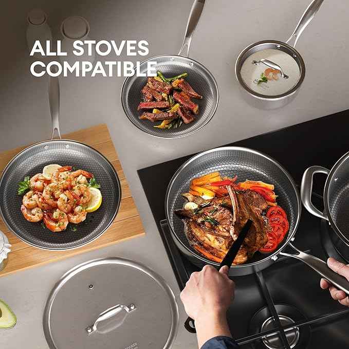 COOKER KING Stainless Steel Cookware Set, Pots and Pans Set with Lids, Frying Pans, Saucepan, Saute Pan & Stock Pot, Non Stick, Non Toxic, Induction, Oven, Dishwasher Safe, PFOA Free