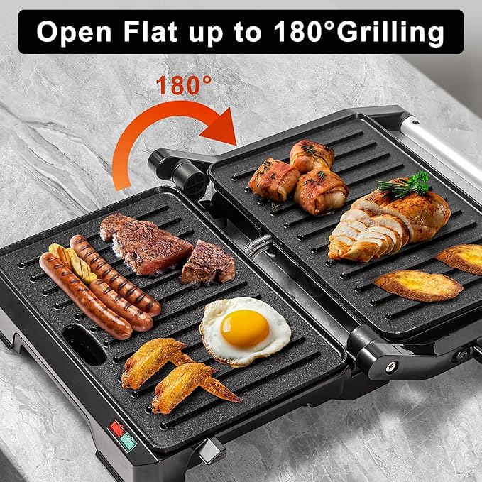 UVFAST Small Panini Press Grill Sandwich Maker, Electric 3 in 1 Panini Sandwich Maker Grill, Open 180 Degrees for grill indoor, Perfect for Grilling Steaks, Burger, Sandwich, Non-stick Pan, Black