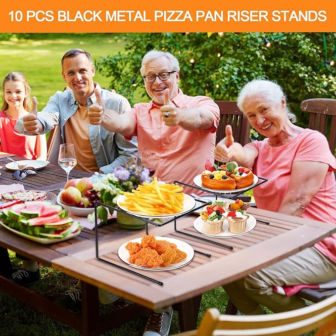 Mimorou 10 Pcs Black Metal Pizza Stand Pizza Rack Serving Tray Holder Tabletop Food Platter Tray Display Rack for Buffet Restaurant Home 9" L x 8" W x 6.5" H