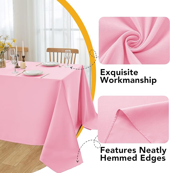 10-Pack Pink Tablecloths for Rectangle Tables, 60 x 84 Inches, Stain-Resistant Polyester Fabric for 4 Foot Tables - Washable Table Covers for Weddings, Banquets, Birthday Parties, Events