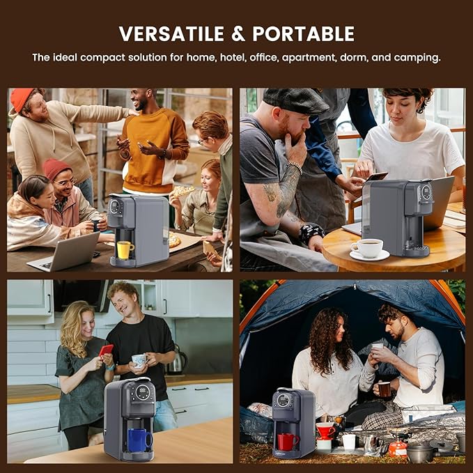 Multi-Capsule Espresso 4in1 Coffee Maker,Single Serve Coffee Machine for Nespresso,Dolce Gusto,ESE Pods & Ground Coffee or Hot Water,Smart & Compact Design in Any Space,20Bar,CM-C05A