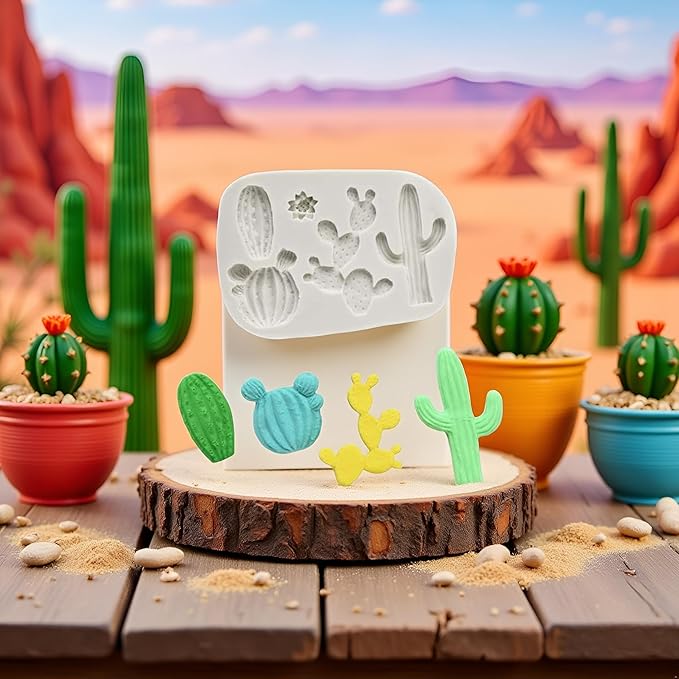 Gray Cactus Silicone Fondant Mold Cacti Chocolate Candy Mold For Cake Decoration Cupcake Topper Sugar Craft Polymer Clay Gum Paste Fondant and Gum Paste Molds Pastry and Baking Molds