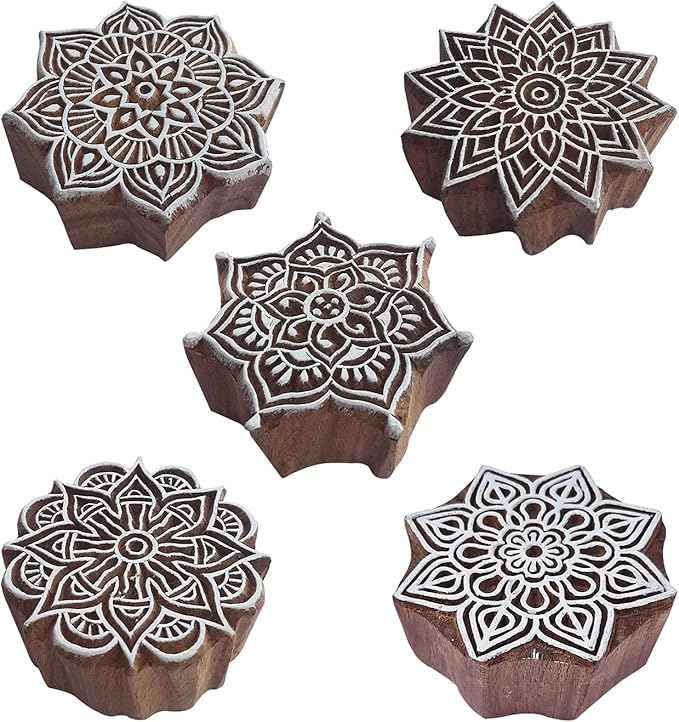 Royal Kraft Wooden Stamps – Mehndi Print Blocks (Set of 10) & Mandala Pattern Stamps (Set of 5) for Block Printing on Saree Border, Fabric, Textile, Clay, Pottery, Tattoo & DIY Crafts Bulk01_15