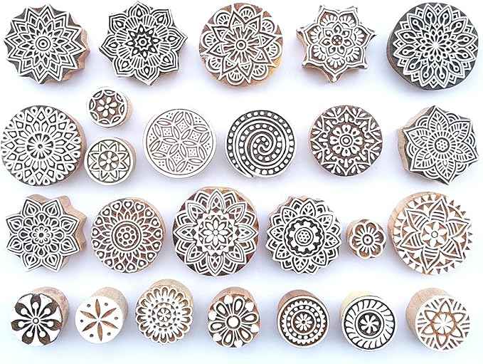Royal Kraft Round Mandala Wooden Block Printing Stamps (Set of 25) Bulk01_25G