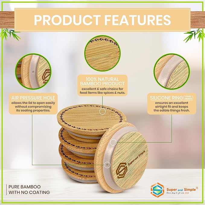 4-24 Piece Sets of Oui Yogurt Jar Lids | Made of Bamboo Wood, Stainless Steel, or Food Grade Silicone | Fit Yoplait Yogurt Regular & Petite Jars (Bamboo Leaves Ring - 24 pcs with Labels & Storage Bag)