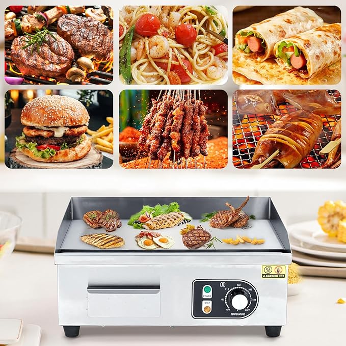 GarveeTech 14 in Electric Griddle for Perfect Cooking - Non-Stick Grill Plate, Adjustable Temperature Control 122°F-572°F, High Power 1600W, Commercial Grade, Easy Cleaning.
