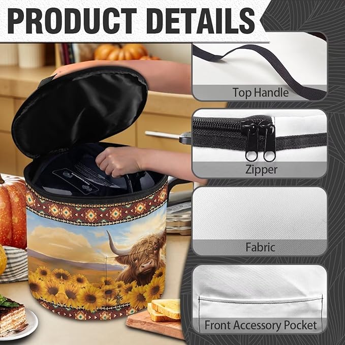Sunflower Electric Pressure Cooker Storage Bag Anti Splash Oil-proof Highland Cow Electric Pressure Cooker Insulation Bag Enclosed Bottom Aztec