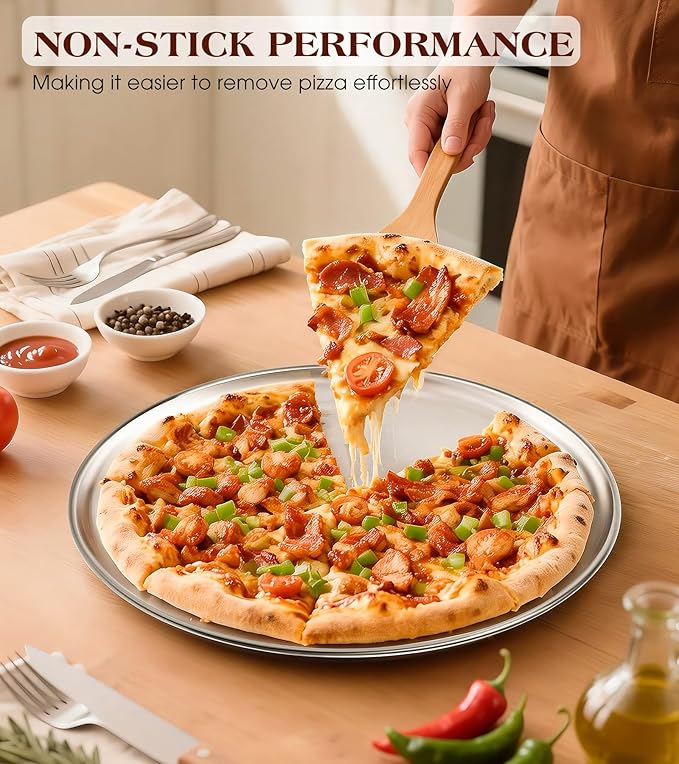 12 Inch Stainless Steel Pizza Pan Set of 2, Pizza Pan for Oven, Steel Pizza Tray for Baking Cookie Pie Cake, Round Stainless Steel Pizza Plate Pizza Baking Sheet, Easy Clean & Dishwasher Safe