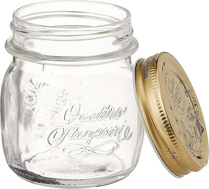 Bormioli Rocco Quattro Stagioni Clear Airtight Mason Jar, 8.5 Oz. Made from Food Safe Durable Glass, Made in Italy.