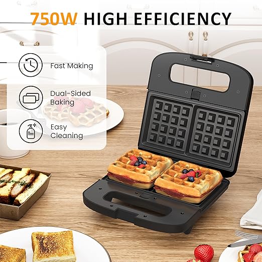 SUNVIVIPRO 3 in 1 Waffle, Grill & Sandwich Maker, Sandwich Maker Panini Press Waffle Iron Set with Removable Non-Stick Plates & Indicator Lights, Panini Press Grill for Breakfast, 800W, Silver