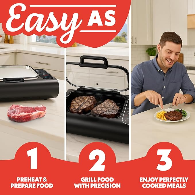 Gourmia Smokeless Indoor Grill & Air Fryer raclette grill with Smoke Extracting Technology for indoor grill Extra-Large Nonstick Cooking electric grill indoor Korean BBQ Style 6 Quart FoodStation™