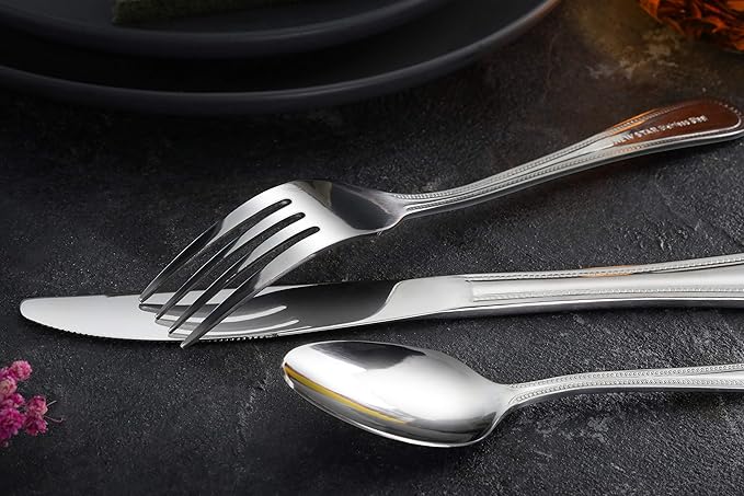 New Star Foodservice 58444 Bead Pattern, Stainless Steel, Dinner Knife, 8.5-Inch Set of 12