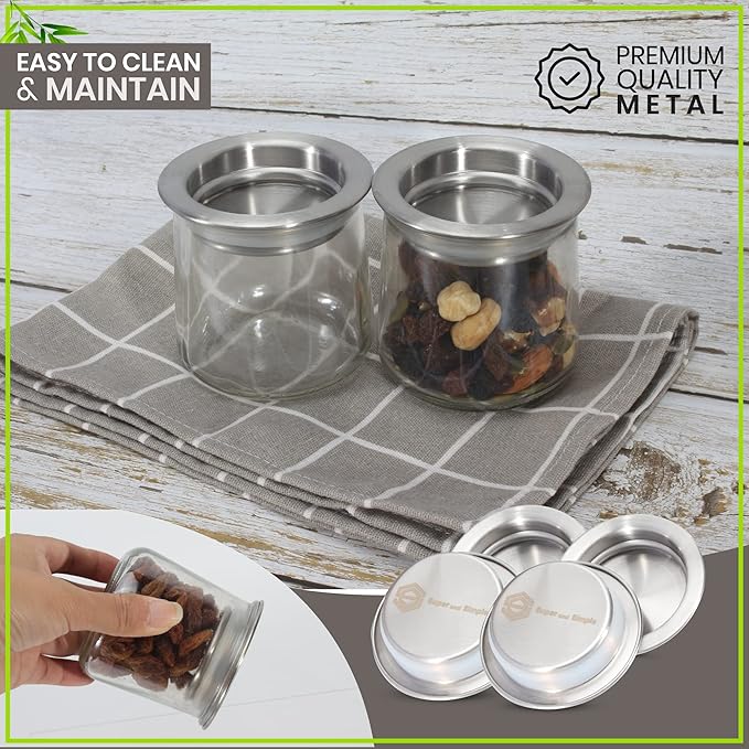 Oui Yogurt Jar Lids | Choose from Bamboo Designs, Silicone, or Metal, 4-24 pieces | Lids for Oui Jars | Oui Yogurt Lids | Yogurt Jar Covers for Regular & Petite Oui Pots - Stainless Steel 4 piece set