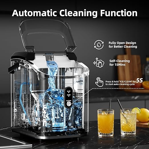 Antarctic Star Nugget Ice Maker Countertop, Soft Chewable Ice, Portable Sonic Ice Maker with Basket and Scoop, Removable Top Cover, Auto-Cleaning for Home/Party/RV/Camping (Stainless Steel Silver)