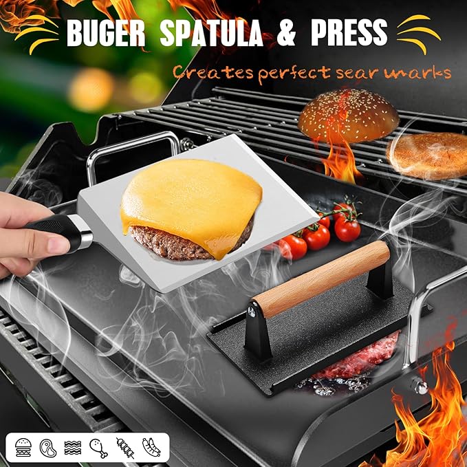 33PCS Griddle Accessories Kit for Blackstone, Flat Top Grill Accessories Tools with Cooling Rack, Melting Dome and Burger Press, Professional Hibachi Spatula Gift Set for Outdoor Teppanyaki BBQ