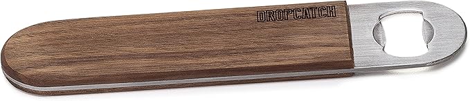 Dropcatch Handheld Bar Blade Bottle Opener | Flat Beer Cap Bottle Opener | Durable Bartender or Home Tool | Heavy Duty Stainless Steel & Walnut Finish | Standard 7” x 1.5”