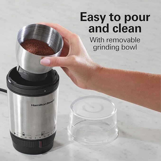 Hamilton Beach Custom Grind Electric Coffee Grinder for 4-14 Cups, One-Press Hand-Free Operation with Auto Shutoff, Removable Grinding Bowl For Easy Pour and Clean, Stainless Steel (80406) (Pack of 2)
