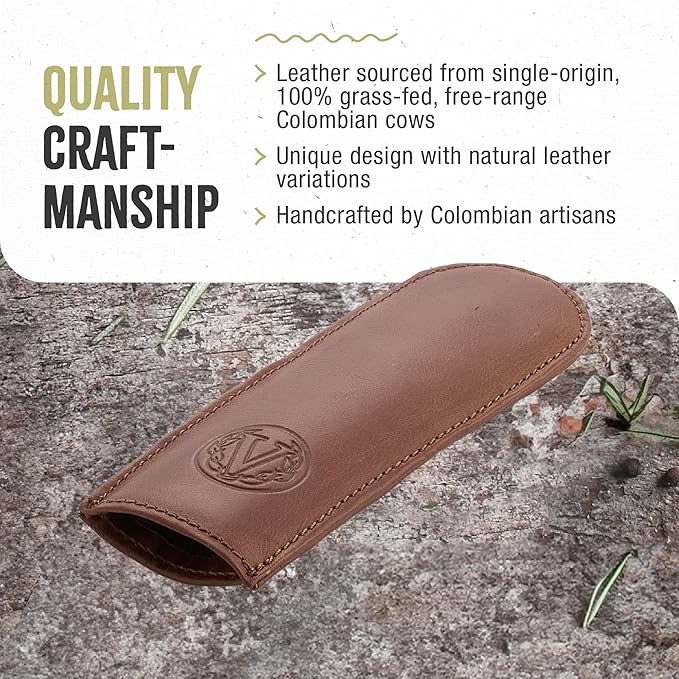 Victoria Leather Handle Cover for Cast Iron Skillets, Heat-Resistant Pan Handle Sleeve, Handmade in Colombia, Medium