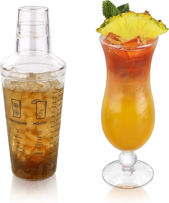 True Maraca Cocktail Shaker with Built In Strainer, Drink Mixer with 7 Classic Drink Recipes & Measurements, Perfect for Game Nights, BBQ, House Party, Picnic, Home Bar Accessories, 16 oz, Set of 1