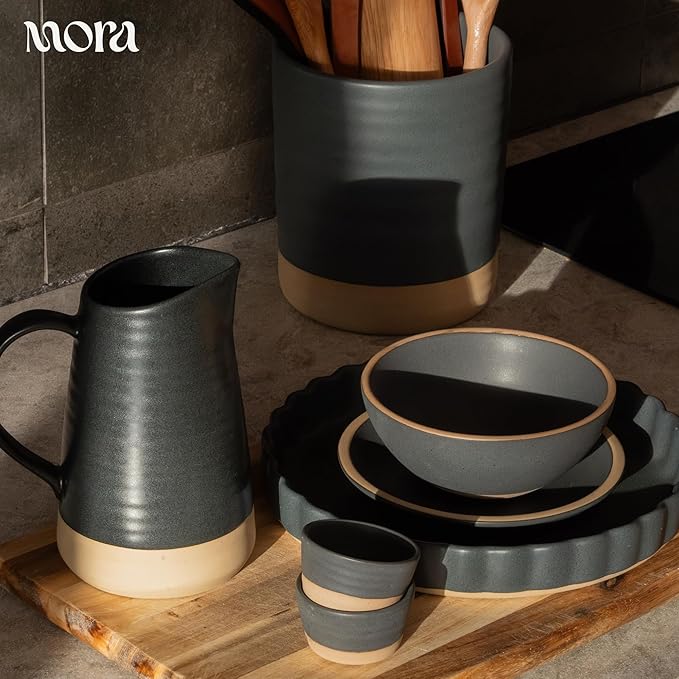 MORA Ceramic Tart Pan, 9.5 Inch Large Porcelain Baking Dish for Tarts, Quiche, Pie, Flan etc. Fluted Ruffled Edge, Oven, Microwave, Freezer, and Dishwasher safe - Great Gift For Bakers - Liquorice