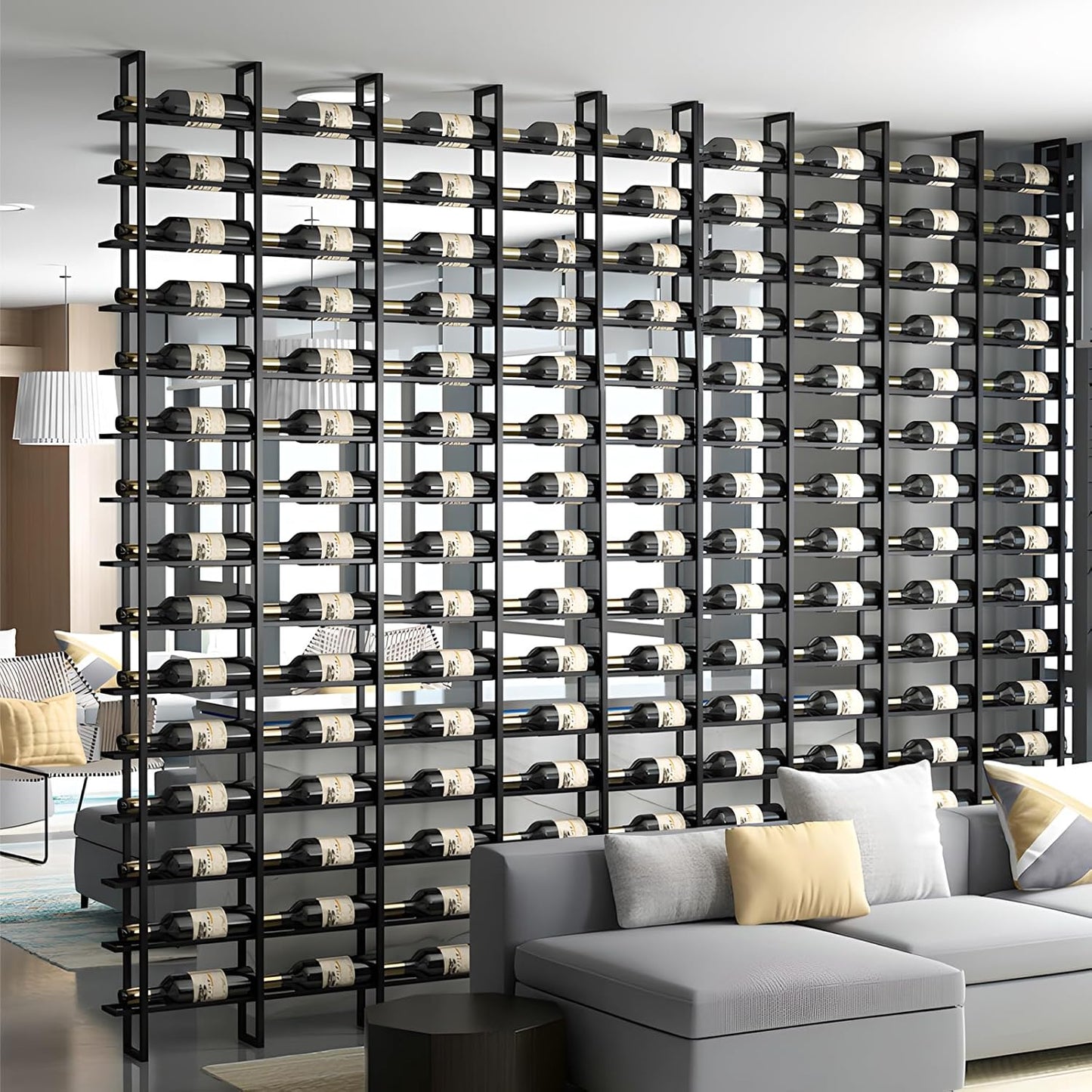 Wine Rack Freestanding Floor, 16 Tier 16 Bottle Capacity Display Holder, Industrial Wine Bottle Storage Shelves, for Any Bar, Wine Cellar, Kitchen, Dining Room (Brown, 1 Column)