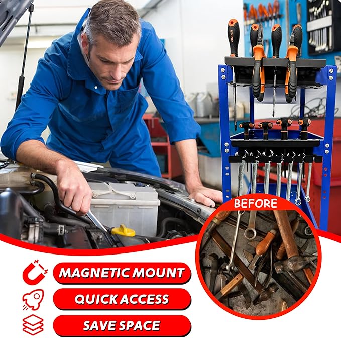 ULIBERMAGNET Magnetic Screwdriver Holder,Magnetic Wrench Holder,Heavy Duty Black Metal Tool Storage Organizer,Set of 2 Magnetic Mount Tool Holder for Garage,Workbench,Tool Cart,PegBoard