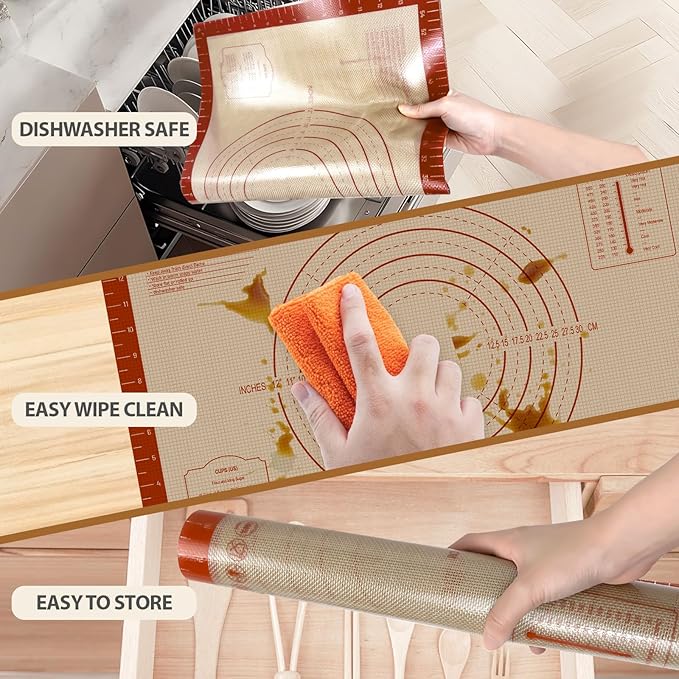 Pastry Mat, 0.7mm Extra Thick 32 x 24 Inches Large Non Stick Silicone Baking Pad, Pie Crust Rolling Supplies for Making Christmas Cookies Bread, Easy to Clean