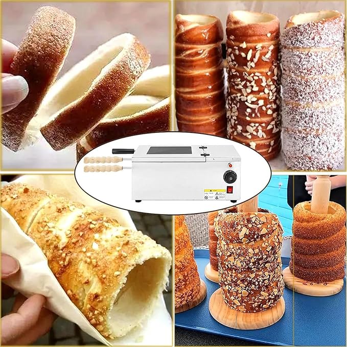 Cake Pop Roller Machine, Chimney Cake Roll Oven Machine 110V 220V Electric Chimney Roll Cake Maker, 2pcs/Time Ice Cream Cone Oven Machine,110V