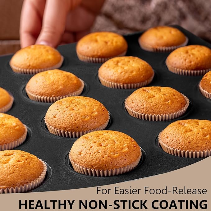 4 Pack Mini Muffin Pan with 1000 Mini Cupcake Liners, Mini Cupcake Pans Muffin Tin Nonstick 24 Cup, Carbon Steel Baking Pans Supplies