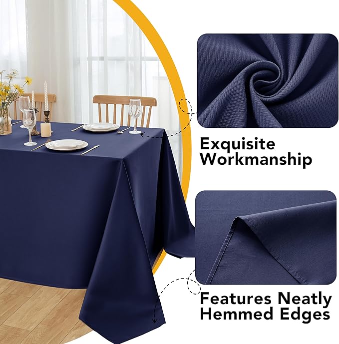6-Pack Navy Blue Tablecloths for Rectangle Tables, 90 x 156 Inches, Stain-Resistant Polyester Fabric for 8 Foot Tables - Washable Table Covers for Weddings, Banquets, Birthday Parties, Events