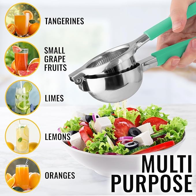Zulay Kitchen Lemon Squeezer Stainless Steel with Premium Heavy Duty Solid Metal Squeezer Bowl and Food Grade Silicone Handles - Large Manual Citrus Press Juicer and SS Lime Squeezer (Mint)