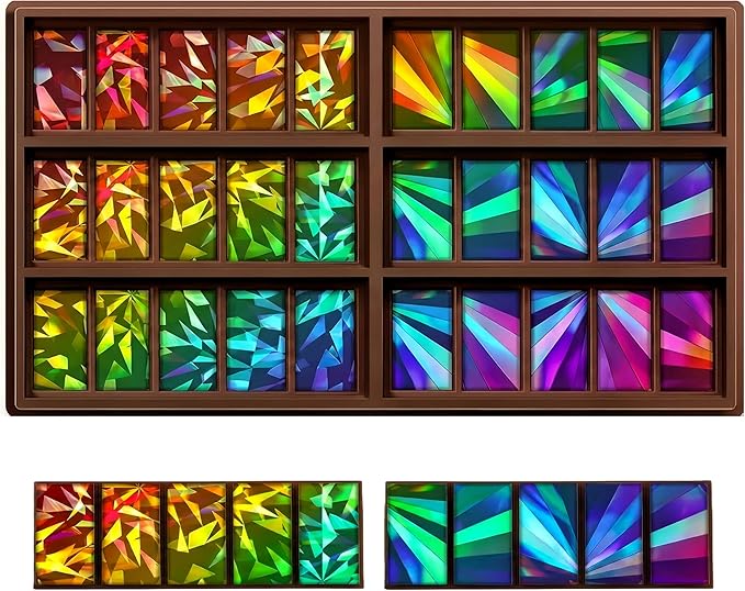 Ziliny Windmill and Diamond Holographic Chocolate Bar Mold Silicone, Rainbow Light Effect Chocolate Bar Deep Thick Molds for DIY Candy Dessert Baking, Candy, Wax Melts, Cake Decoration (Rectangle)