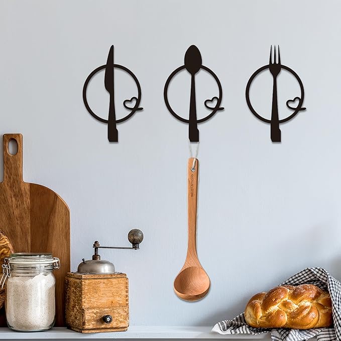 Three-Piece Knife, Fork and Spoon Kitchen Hook - Metal Wall Hanging, Modern Kitchen Artwork, Practical Hook for Home, Gift for Women/Mom
