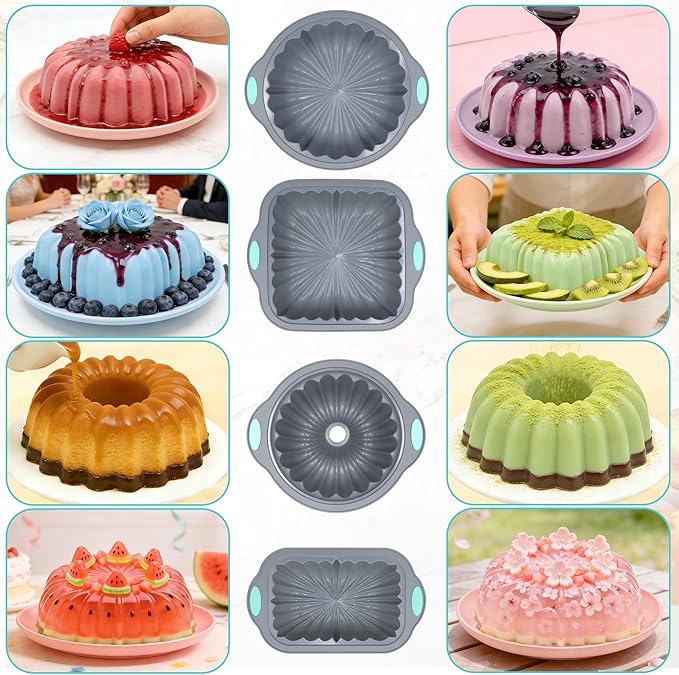 To encounter 69 Pieces Silicone Baking Set, Non-Stick Bakeware Set with Cake Pans, Muffin Cups, Food Grade Silicone Baking Molds for Cakes, Bread, Muffins, Brownies, Light Grey