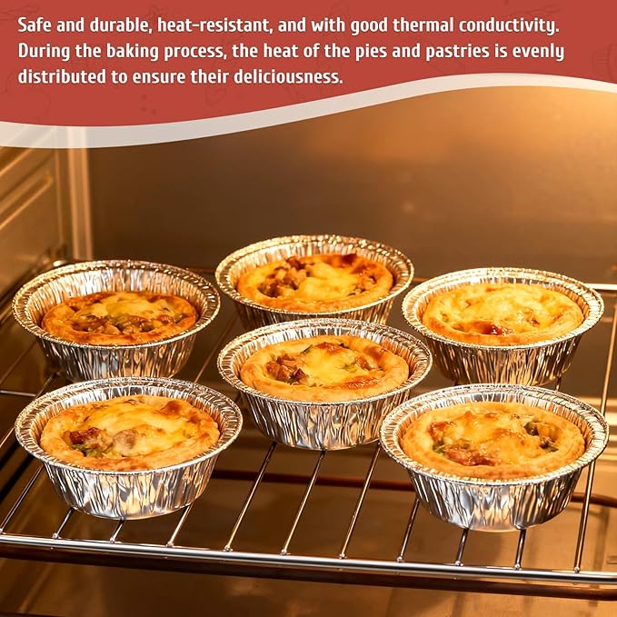 100 Pack 5" Round Tart Pie Foil Pans Disposable Aluminum Foil Tart & Pie Tins for Baking,Cooking,Storage or Reheating