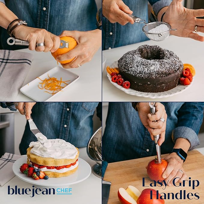 The Blue Jean Chef 8-Piece Kitchen Tool and Gadget Set, Stainless-Steel Kitchen Tools with Storage Pouch, Dishwasher Safe