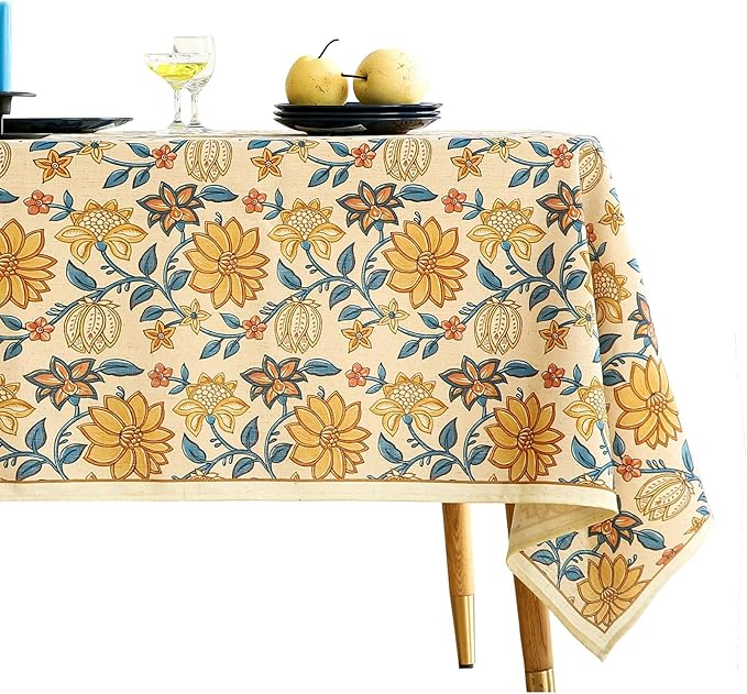 ISAENNE Designer Bohemian Floral Small Square Tablecloth,Linen Colorful Table Cloth,Wrinkle Resistant Decor Tablecloths for Dining Thanksgiving Kitchen Party Christmas,55"*55"-Estevan B