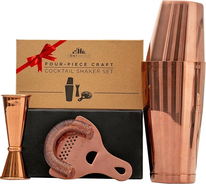 A Bar Above 4-Piece Cocktail Shaker Set, for Professional and Home Bar, Premium Bar Kit Gifts, Includes Strainer, Japanese Jigger, and Boston Shaker Set