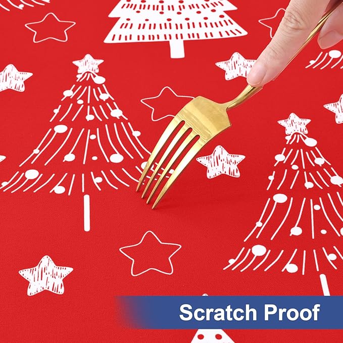 homing Rectangle Table Cloth Cover, Waterproof Polyester Elastic Fitted Tablecloth, Fits for 6 Foot Folding Tables, Washable Table Protector for Christmas, Holiday, Party (Christmas Tree, 30" x 72")