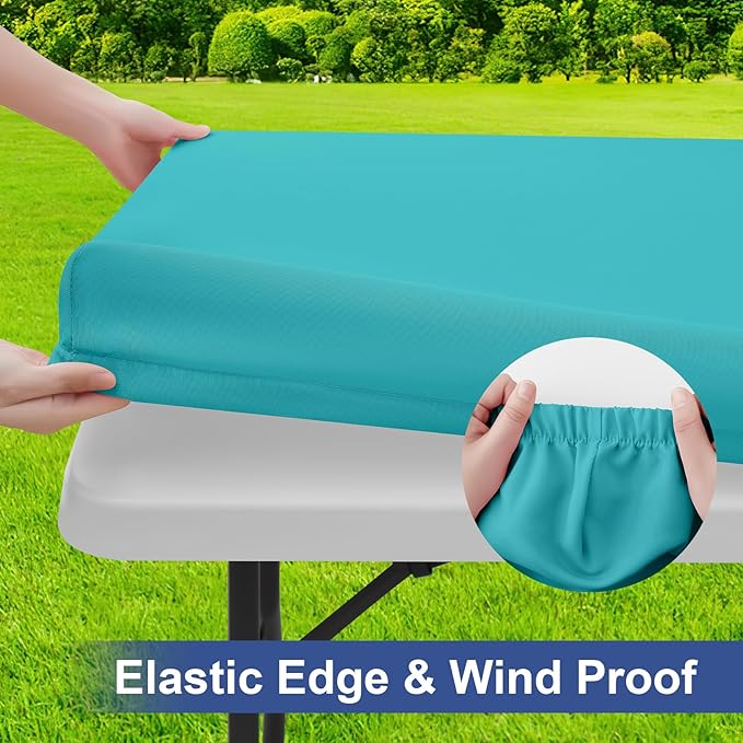 homing Rectangle Table Cloth Cover, Waterproof Polyester Elastic Fitted Tablecloth, Fits for 5 Foot Folding Tables, Washable Table Protector for Picnic, Camping, Outdoor (Turquoise, 30" x 60")