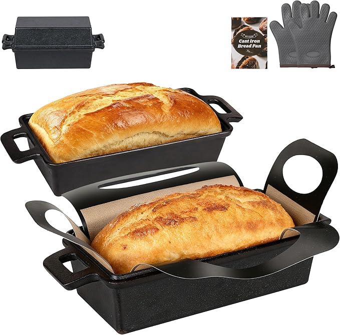 ROTTOGOON 2 in 1 Cast Iron Loaf Pan with Lid,Even Heat Distribution Bread Baking Pans for Sourdough, Homemade Bread,Cake and Meatloaf