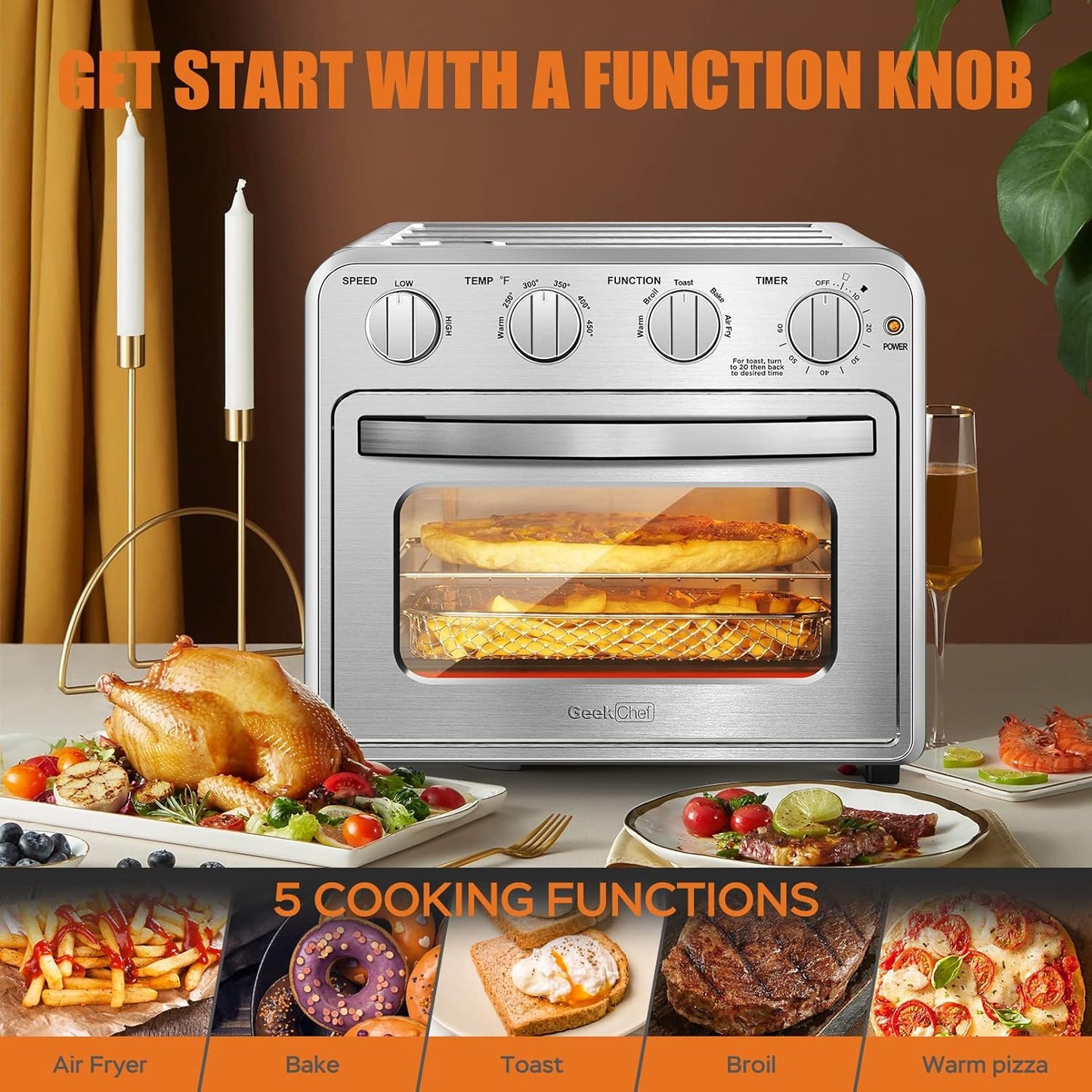 Air Fryer, Geek Chef Convection Air Fryer Toaster Oven, 4 Slice Toaster Airfryer Countertop Ovens, Electric Hot Ovens Oilless Cooker, Accessories & E-Recipes Included, ETL Listed, 16QT