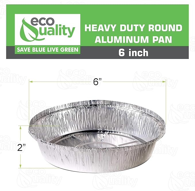 EcoQuality 6" Round Aluminum Foil Pans - Disposable Containers with Foldable Walls for Pie Baking, Cooking, Serving, Reheating, and Storing - Freezer and Oven Safe Tart Pan 400 Pack