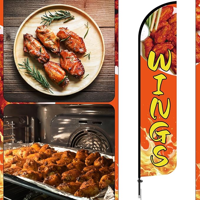 HunnmingRe Wings Street Advertising Swooper Flag Banner 15ft Feather Flag with Pole and Ground Stake Advertising Feather Banner Sign for Restaurant Business Outside Ground